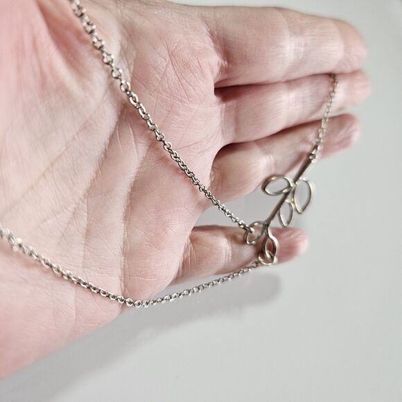 Simple Leaf Hollow Double Layered Silvertone Necklace 18 To 20" - Picture 6 of 14